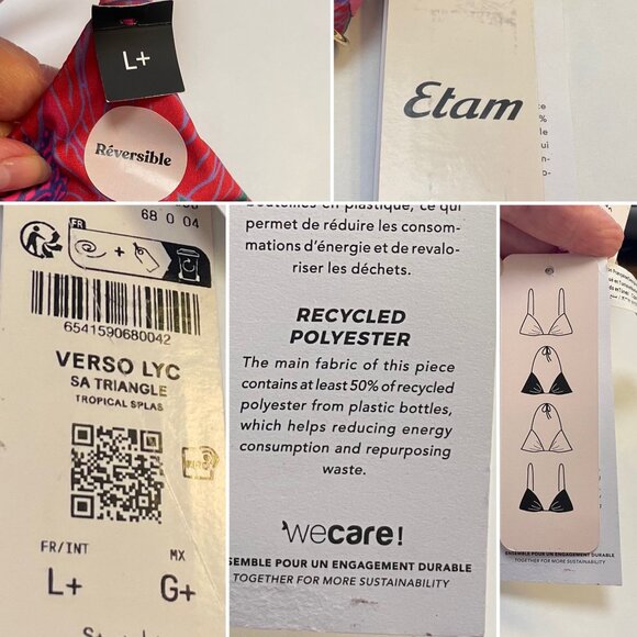 Etam Reversible Tropical Splash Halter Bikini Swim Top Sz L+ Pink to Floral - Picture 6 of 9